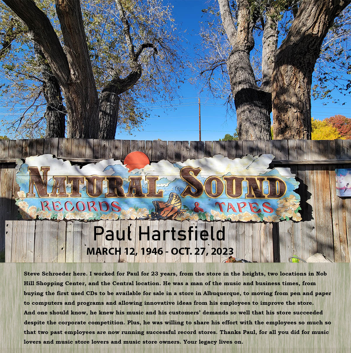 Tribute to Natural Sound founder Paul Hartsfield